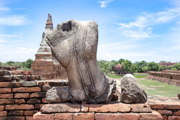 ancient buddha statue at wat chaiwatthanaram temple thailand