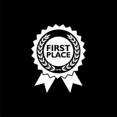 First place ribbon isolated on black background