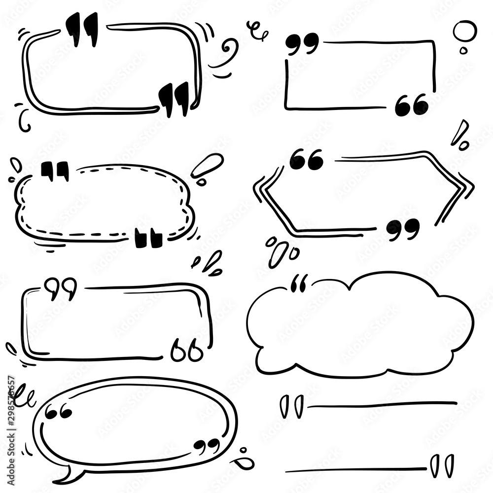 Fototapete set of quote frames with quotation marks with empty templates for text handdrawn doodle style vector