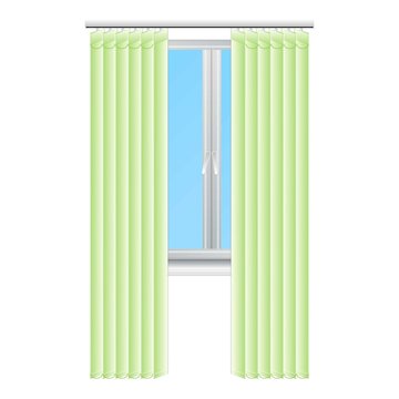 Green vertical window blind icon. Cartoon of green vertical window blind vector icon for web design isolated on white background