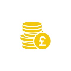 Stack of golden pound sterling coins. Flat gold icon. Isolated on white Economy, finance, money pictogram.