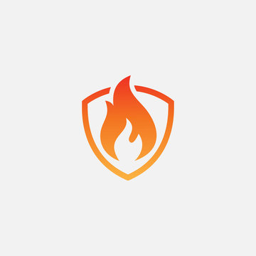 Fire Shield Logo Design Vector Template, Shield Fire Logo Concept, Fire Shield Icon Symbol, Fire protection icon, Security vector icon, Protection icon