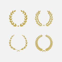 Golden Laurel Wreath floral heraldic element set, Heraldic Coat of Arms decorative logo set illustration, Vector art and illustration of laurel wreath, Branches of olives, symbol of victory,