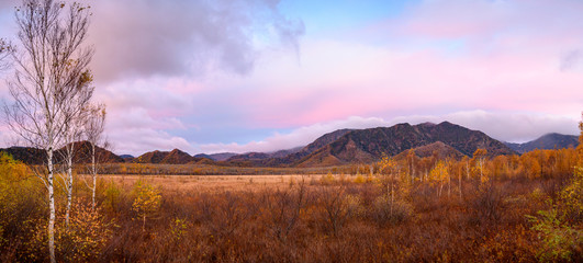 秋の朝を迎える戦場ヶ原