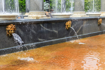 Fragment of fountain Lion's cascade in Lower park of Peterhof in St. Petersburg, Russia