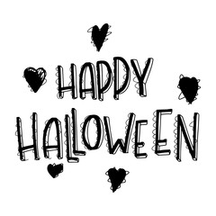 Happy halloween lettering phrase with heart illustratios. Vector