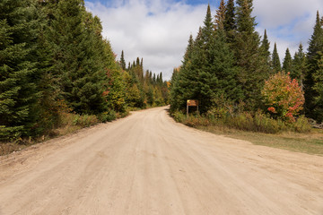 Fototapeta na wymiar Empty road through the Mont Tremblant National Park. Quebec. Canada