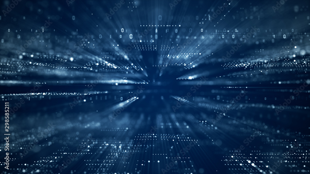 Aufkleber Digital cyberspace with particles and Digital data network connections concept.