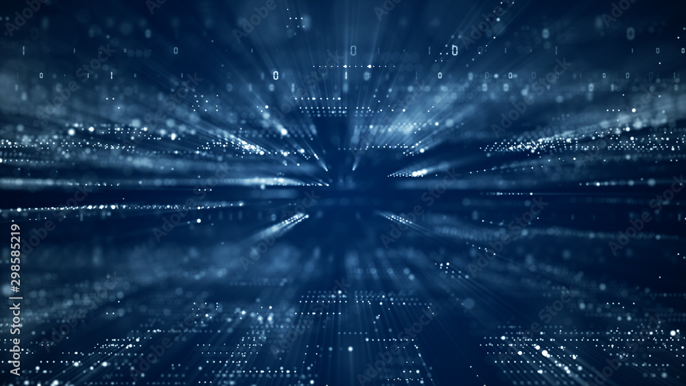 Aufkleber Digital cyberspace with particles and Digital data network connections concept.