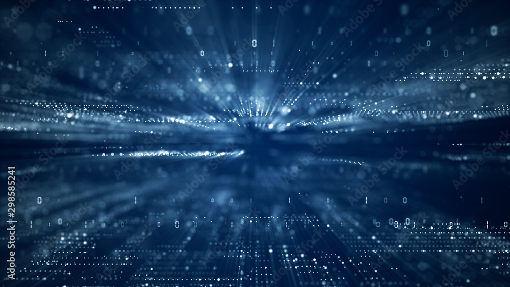 Poster digital cyberspace with particles and digital data network connections concept.