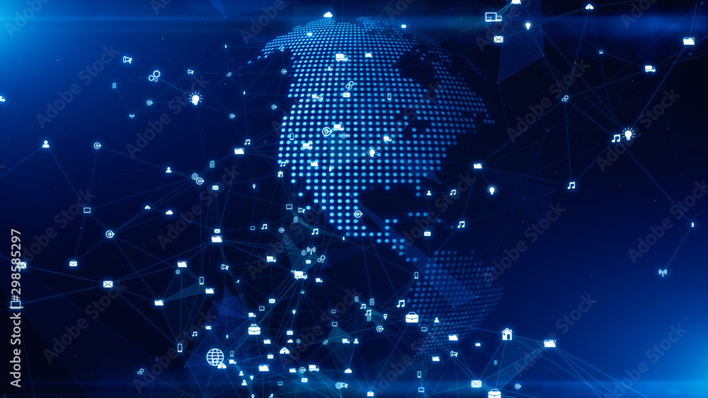 Poster technology network data connection, digital network and cyber security concept. earth element furnis