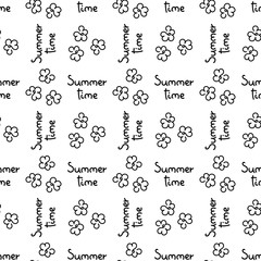 Seamless pattern with handwritten Summer time phrase. Hand drawn calligraphic design. Vector illustration.