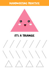 Cute kawaii triangle. Geometry for toddlers. Educational worksheet for kids. Games for kids. Printable pages for preschool children. 