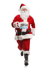 Santa Claus running with a race number on his chest