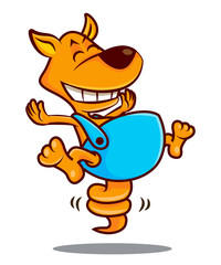 Cartoon happy kangaroo jumping with strong tail. Vector mascot illustration