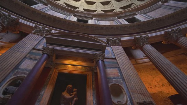 Interiors and Inner view of Pantheon in Rome, Italy in 4k