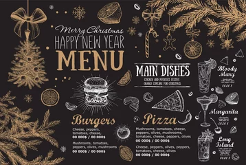 Fotobehang Christmas menu cafe. Food flyer. Restaurant menu. Template design. © oldesign