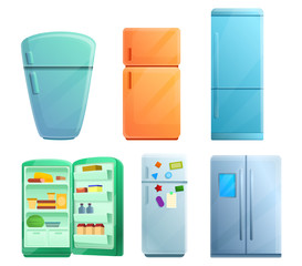 Fridge icons set. Cartoon set of fridge vector icons for web design