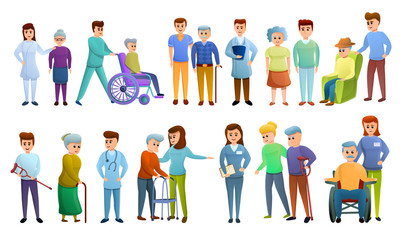 Fototapeta na wymiar Caregiver icons set. Cartoon set of caregiver vector icons for web design