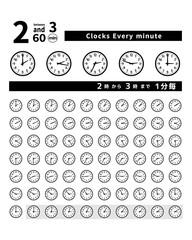 シンプル 時計  2時  1分 1分毎 5分 45分 30分 60分 黒 フレーム