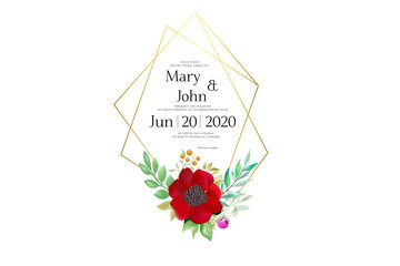 beautiful elegant vintage floral wedding invitation card with golden frame