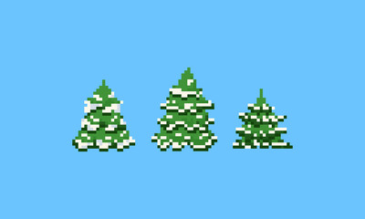 Pixel Christmas tree with snow.Pine.8bit
