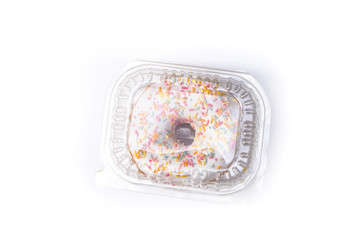 Beautiful juicy donut with a sweet cream..Cupcake on white Background for kitchen design.