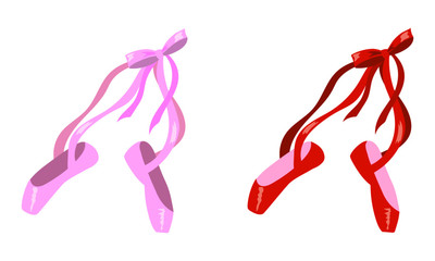 ピンクと赤のトウシューズ