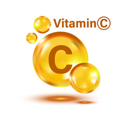 Vitamin C icon in flat style. Pill capcule vector illustration on white isolated background. Drug business concept.