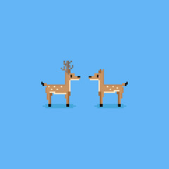 Pixel cute male and female deer.8bit animal.