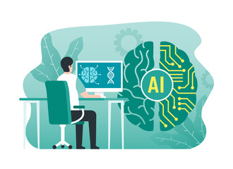 Artificial intelligence technology concept. Digital brain with circuit