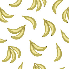 Vector tropical banana fruit seamless pattern. Jungle foliage repeat background. Hand drawn exotic plant texture..