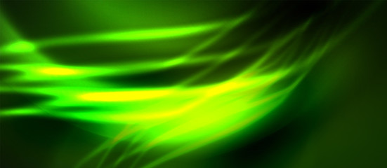 Obraz premium Neon abstract waves background. Shiny lights on bright colors with design elements. Futuristic or technology template illustration, hi-tech concept