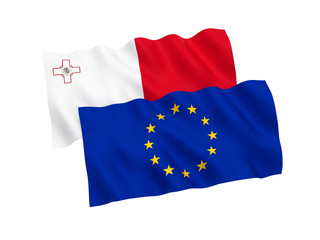 Flags of Malta and European Union on a white background
