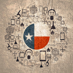 Innovation and technology concept. Circle frame with thin line icons. Flag of the Texas