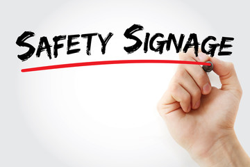 Safety Signage text with marker, concept background