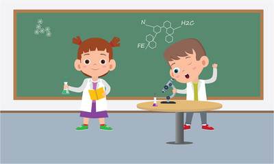 Children doing fun science in school.