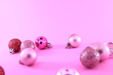 Decoration for the New Year or Christmas and pink background.Copy space.