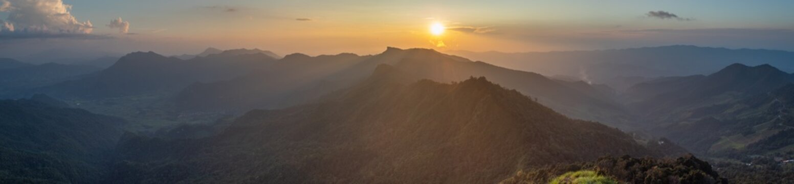 Sunset Mountain At Phu Chi Dao Cliff Chiang Rai Thailand.