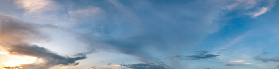 Fototapeta na wymiar Panorama of Dramatic vibrant color with beautiful cloud of sunrise and sunset. Panoramic image.