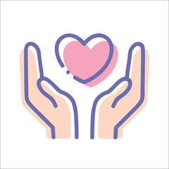 Obraz premium Healthcare hands holding heart flat vector icon for apps and website. Line icon