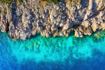 Croatia. Coast as a background from top view. Turquoise water background from top view. Summer seascape from air. Travel - image