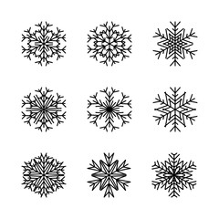  A collection of Christmas snowflakes. New Year's and Christmas. Snowflakes are made in a traditional style. Vector illustration.