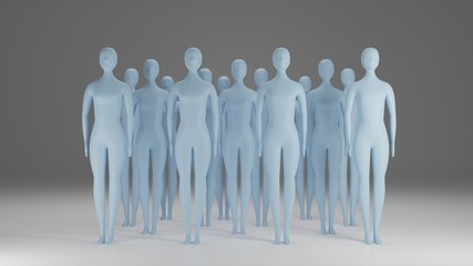 Group of humanoids 3D rendering
