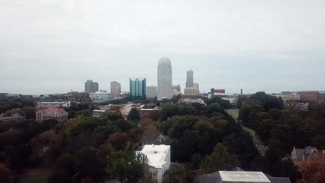 Aerial Winston Salem North Carolina in Fall in 4K