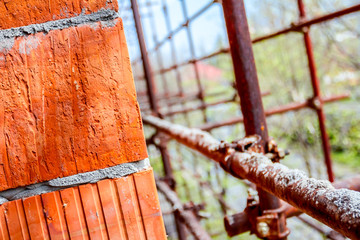 View on empty scaffold at construction site