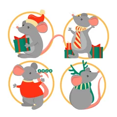 Fotobehang Christmas rat collection. Animal of the year 2020. Mouse © Derariad
