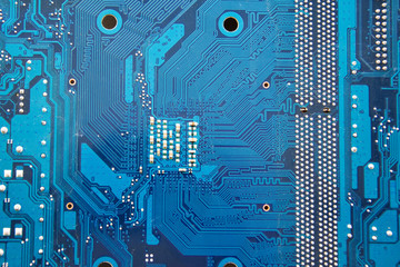 PCB of computer motherboard close-up. Electronic and computer technology. Technology of scientific...