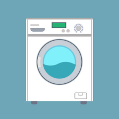 Washing machine vector laundry flat icon front. Housework appliance clothes equipment clean. Domestic water laundromat simple