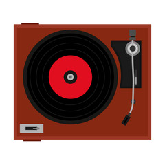 Player vinyl disc vector record music retroicon. Vintage disco DJ turntable. Label track classic pop album studio. Plastic circle scratch mix